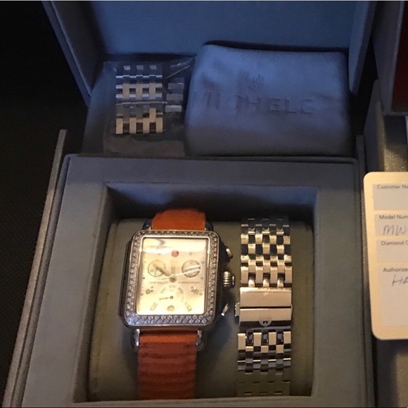 New Michele Corduroy leather Orange Rusty band